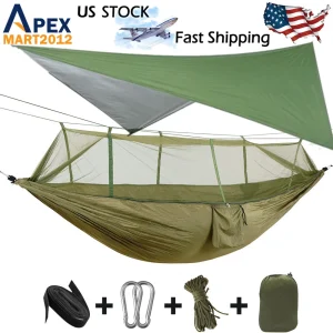 Portable Camping Hammock With Mosquito Net and Rain Fly Tarp Canopy For Hiking