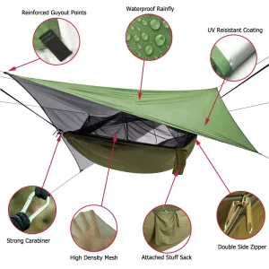 Camping Hammock With Mosquito Net Mesh + Rain Fly Tarp Cover Portable 1/2 Person