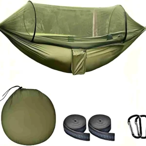 Camping Hammock w/ Mosquito Net Parachute Nylon w/ Straps Green